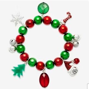 Mixit Holiday Christmas Beaded Stretch Glass Festive Winter Charm Bracelet